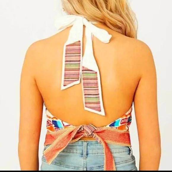 Altar’d State Size Extra Small White Embroidered Lined Tie-Back Halter Top 3451 - Picture 2 of 10